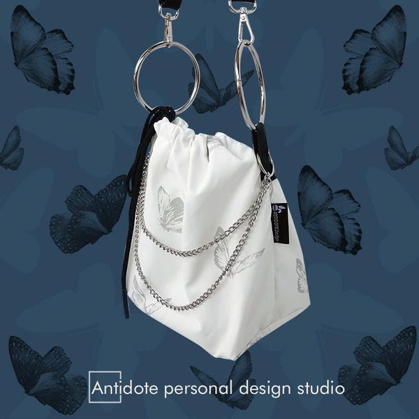 

niche dark original ring reflective butterfly bag crossbody chain all-match drawstring white cosmetic bags & cases