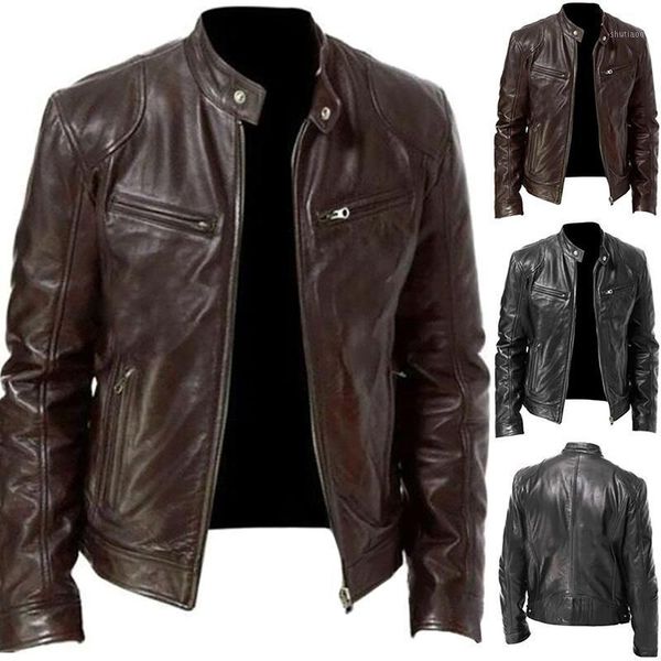 

men's jackets cofekate plus size coat autumn stand collar leather men solid long sleeve zipper warm pocket outwear 5xl jacket, Black;brown