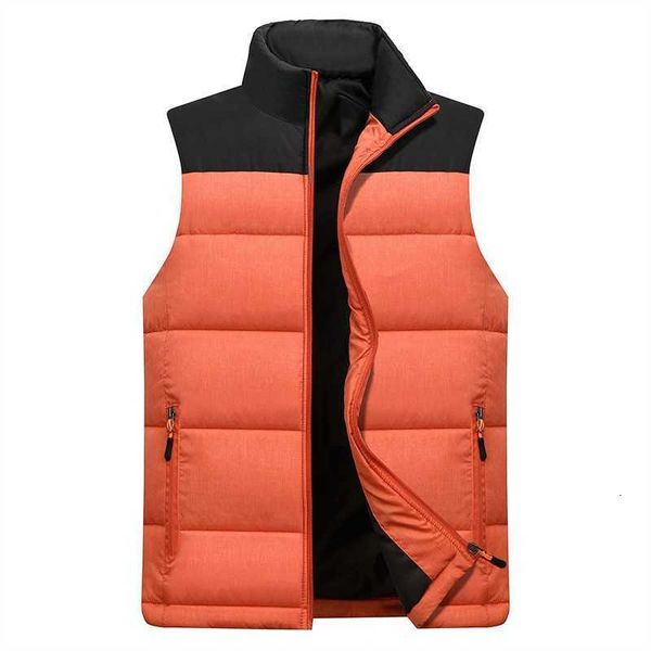 

2021 autumn and winter men's thickened warm brand stand collar down cotton vest waistcoat large, Black
