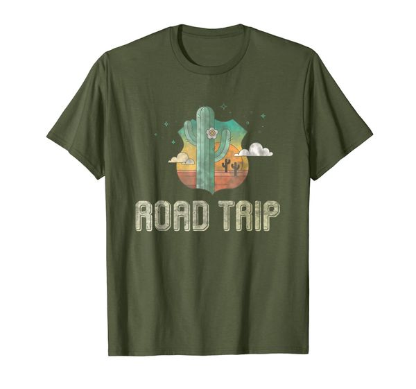 

road trip t-shirt distressed logo of cactus in desert roads, White;black