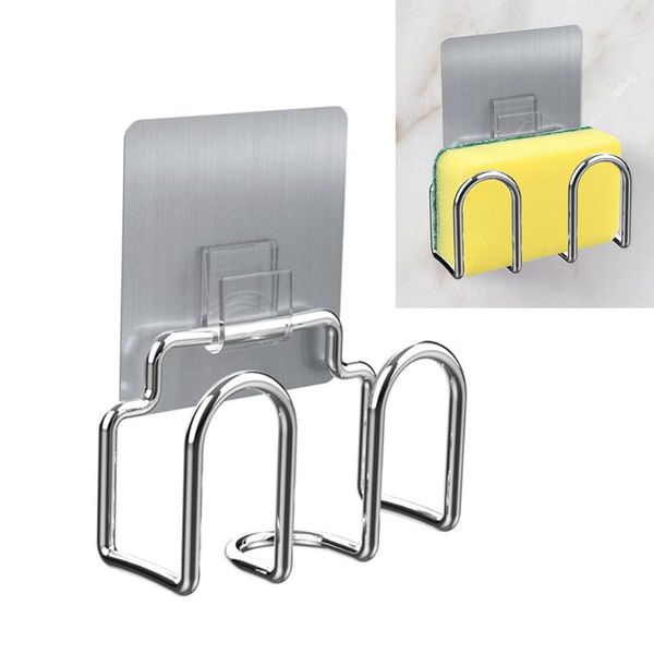 

hooks & rails stainless steel adhesive soap sponge holder storage caddy kitchen sink rack drainer hanging bathroom container