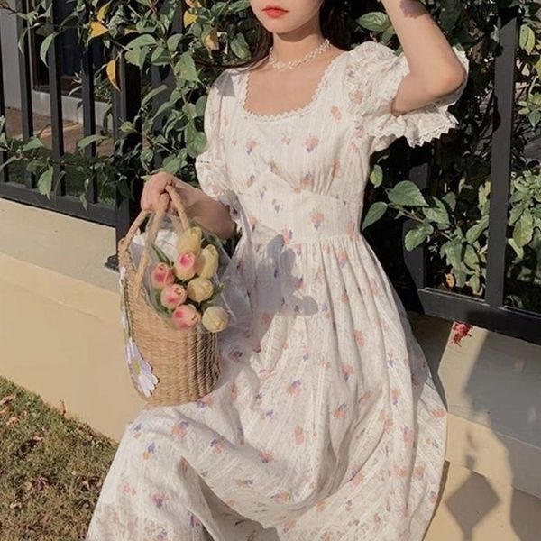 

dresses 2021 summer kawaii elegant women square collar floral sweet beach party dress for females korean style office lady, Black;gray