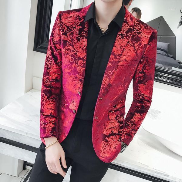 

men's suits & blazers gold red stylish casual slim fit formal suit blazer men coat jacket business hombre dj wedding party prom, White;black