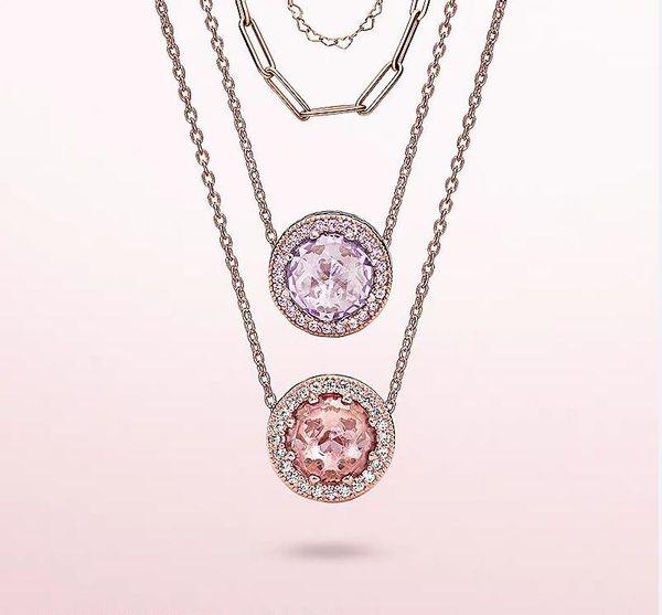 

925 silver cz zircon rose gold bead chain 18k disc pendant necklace shiny and suitable for pandora style charm fashion lady with original bo