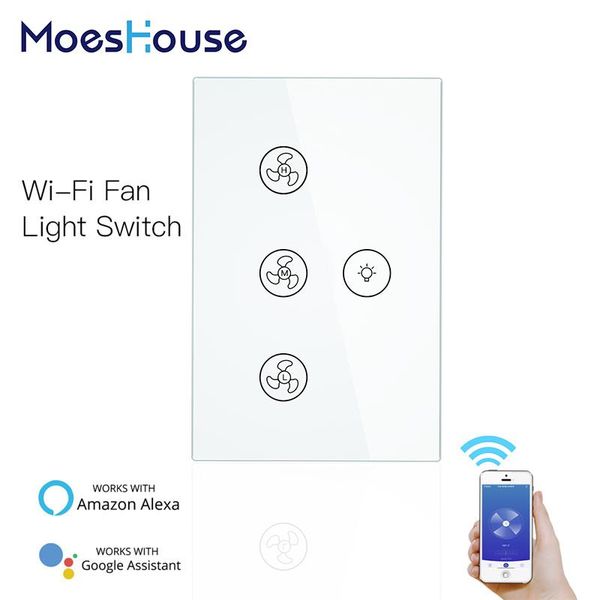 

smart home control wifi ceiling fan light wall switch,smart life/tuya app remote various speed control, compatible with alexa and google