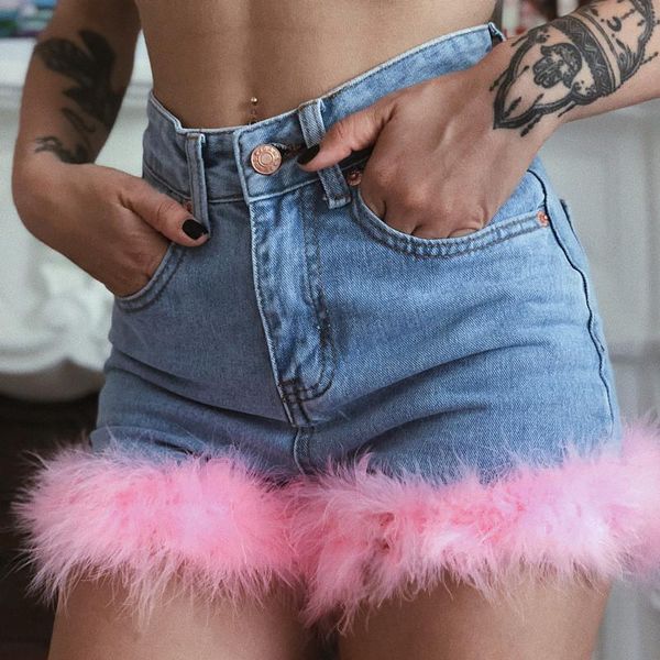 

high waist jeans fashion women skinny pants denim shorts women's, Blue