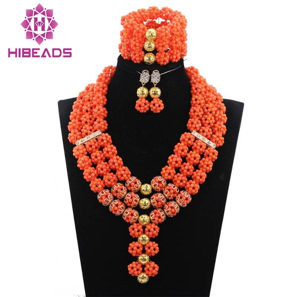 

earrings & necklace african coral jewelry set luxury 3 layers bracelet wedding for brides abh250, Silver