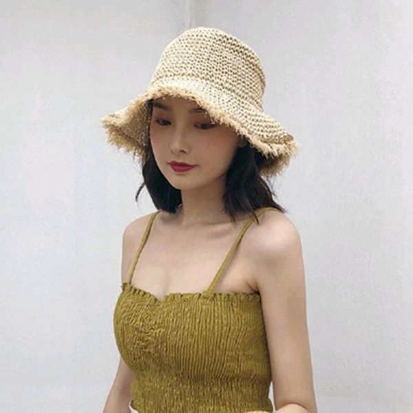 

wide brim hats summer for women knitted breathable sun hat uv protection sunshade korean solid color beach cap travel foldable, Blue;gray