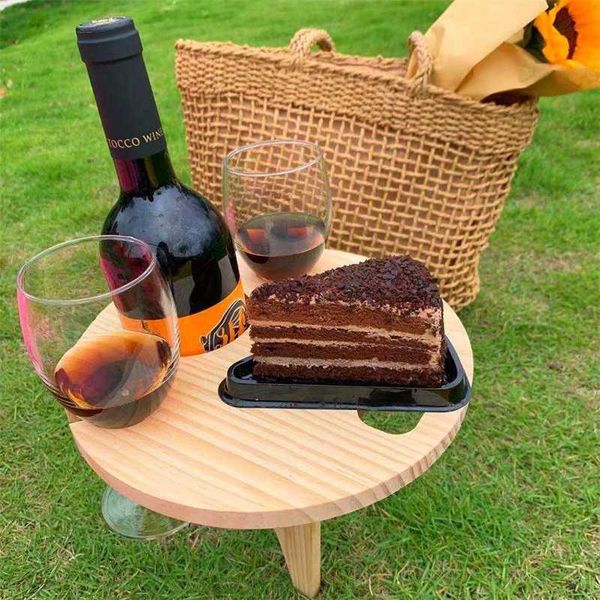 

camp furniture foldable outdoor wine table mini wooden round portable deskfor garden travel beach low beer tables