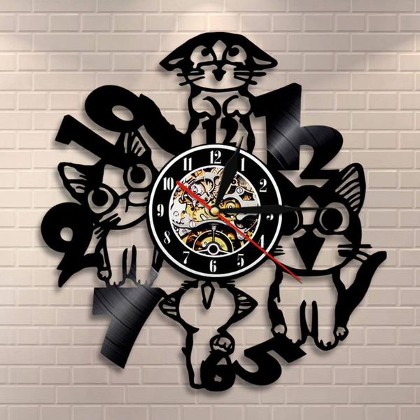 

wall clocks cat clock kitty silhouette cats meow art record funny kitten home decor modern lovers gift