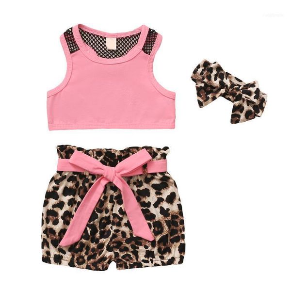 

clothing sets baby girl clothes set toddler girls sleeveless solid vest + leopard printed shorts outfits summer costumes11, White