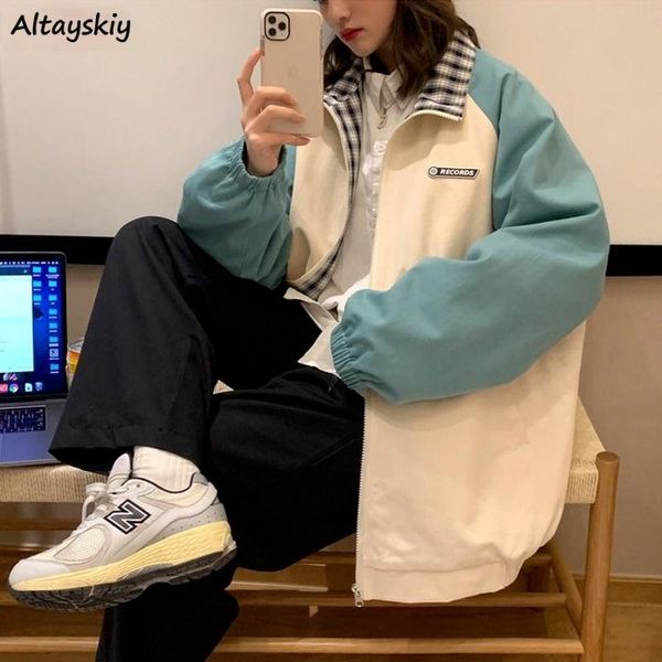 

women's jackets panelled plaid women autumn ins trendy harajuku loose high street college student streetwear bf casual retro coat, Black;brown