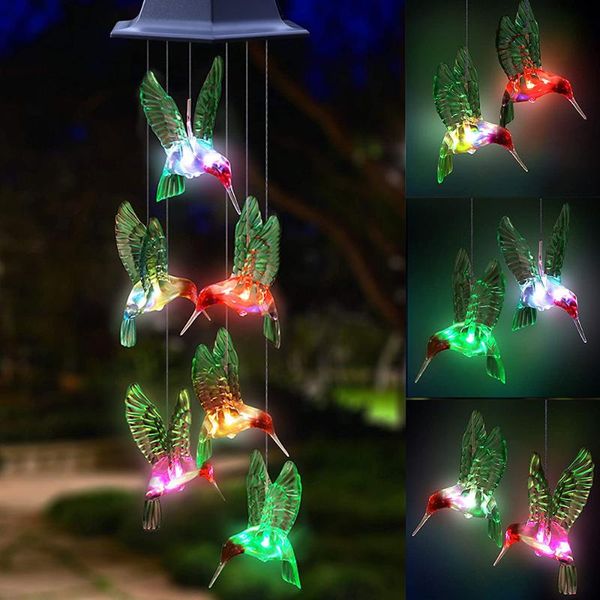 

solar lamps light outdoor powered led wind chime ip65 waterproof butterfly hummingbird lawn for garden yard decoration