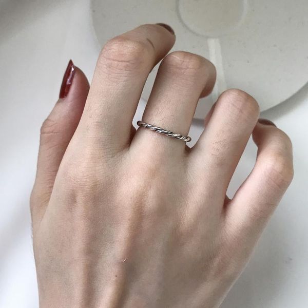 

cluster rings thin retro vintage women's authentic s925 sterling silver fine jewelry thai twisted roped oprn adjust ring charms j453, Golden;silver