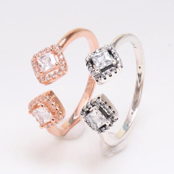 

cluster rings authentic 925 sterling silver simple minimalist open finger for women fashion band female bijoux, Golden;silver