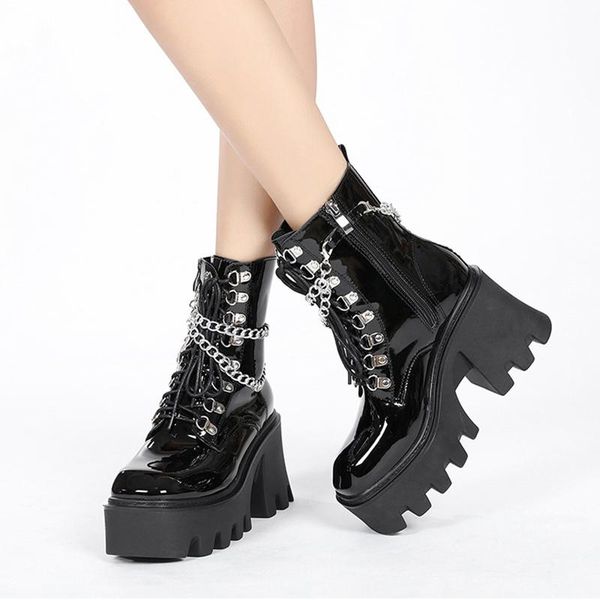 

dress shoes women's 2021 high heels plorm punk boots large wedge, Black