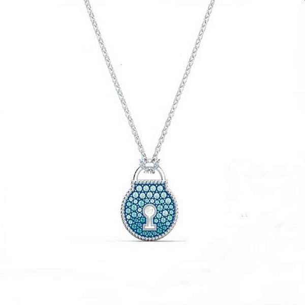 

shi family necklace orchid heart lock love female blue double-sided wearable pendant clavicle chain, Silver