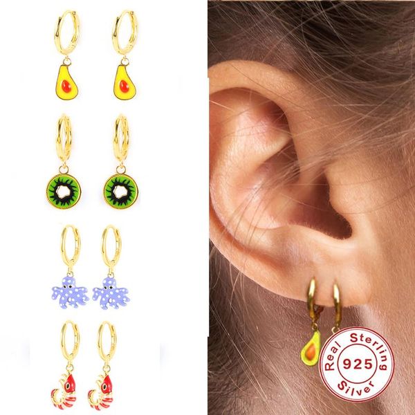 

hoop & huggie aide 2021 trend ins earrings 925 silver dripping oil fruit marine ocs for women pendientes plata, Golden;silver