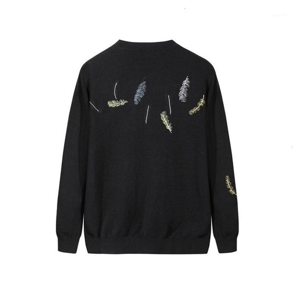 

men's sweaters black embroidery leaves patter mens pullover sweater original designer clothes cotton knitted men clothing o neck1 ft6r, White;black