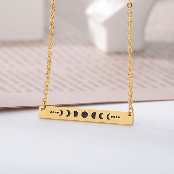 

trend moon phase charm necklaces women vintage jewelry colar stainless steel eclipse choker halloween gifts bijoux femme pendant, Silver