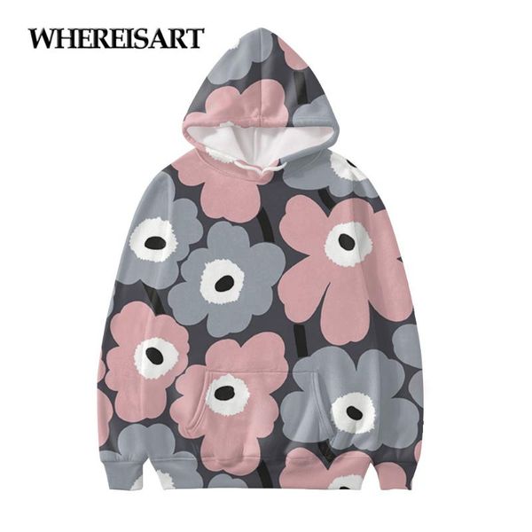 

women's hoodies & sweatshirts whereisart 2021 female poppy flower cartoon colorful women loose long sleeve hooded harajuku, Black