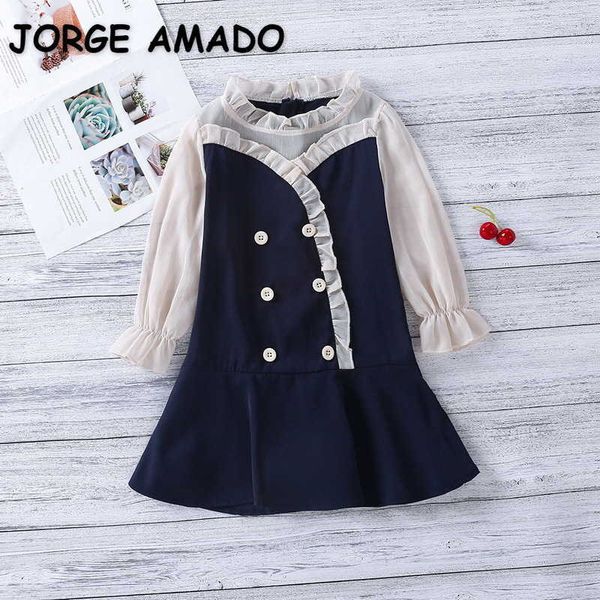

korean style spring kids girls dress pink blue plaid long sleeve lady dresses children clothes e603 210610, Red;yellow