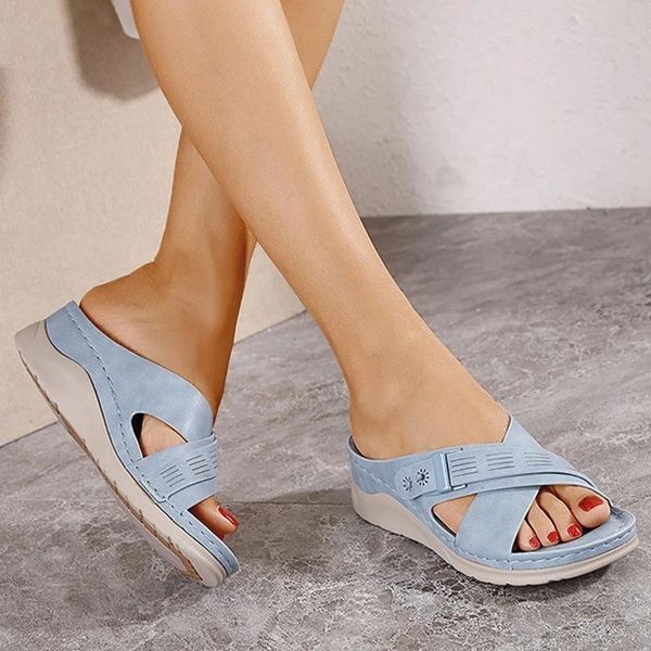 

slippers summer women fashion round toe slip-on solid color hollow out flower ladies sandals casual soft comfy wedge shoes, Black