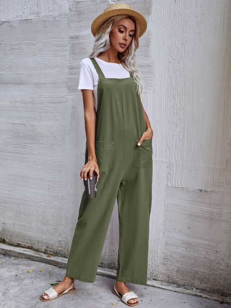

dual pocket solid overall jumpsuit without tee 13hy#, White