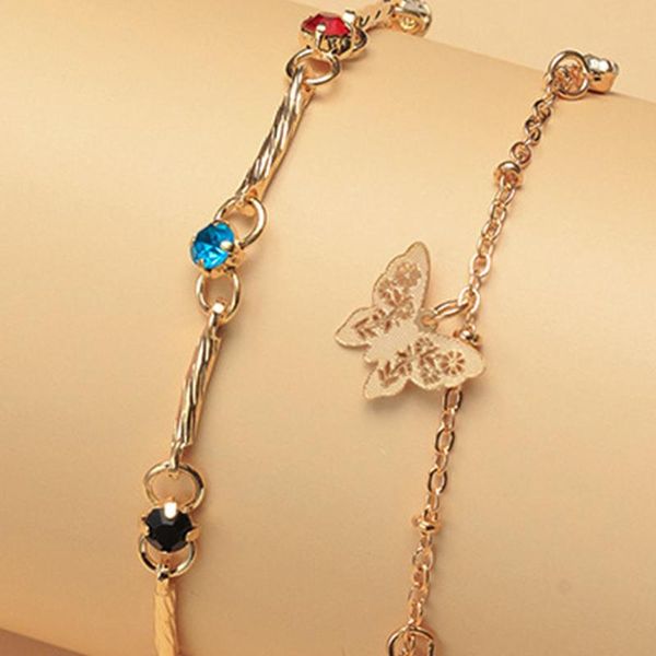 

anklets european and american small fresh color rhinestone tassel alloy bracelet hollow butterfly pendant anklet, Red;blue