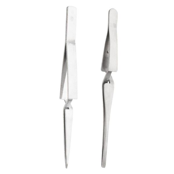 

stainless steel cross lock fiber grip soldering tweezers set, reverse action eyebrow tools & stencils