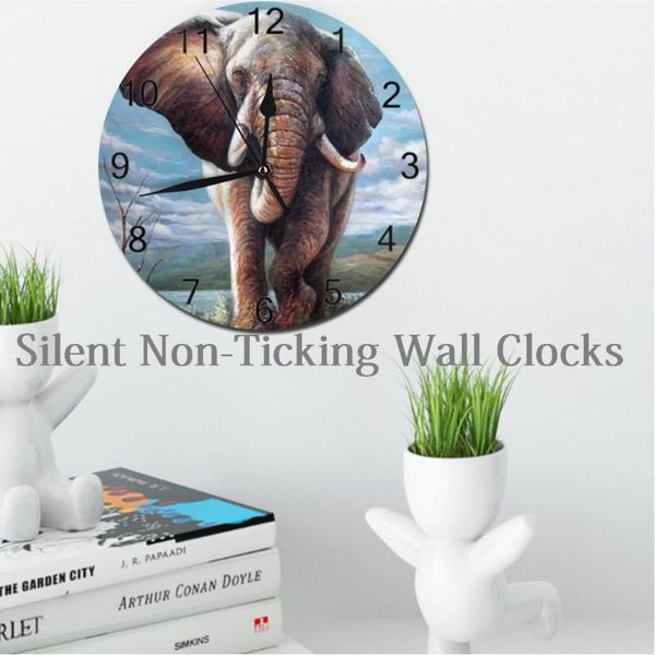 

wall clocks elephant round decor numeral digital dial mute silent non-ticking battery operated kitchen