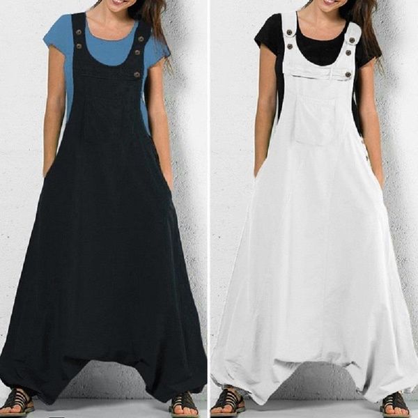 

coldker fashion halter sleeveless womens romper harem pants side pocket loose workwear long casual cloth female, Black;white