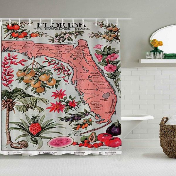 

shower curtain vintage florida fruit flower map waterproof bath curtains hooks included -bathroom decorative ideas polyester