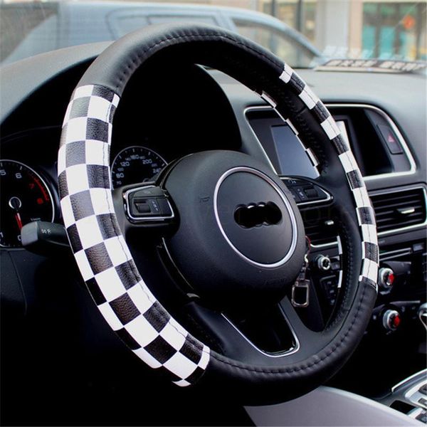 

steering wheel covers car cover fashion sports version contrast color chess plaid car-styling auto sport decoration 3 colors