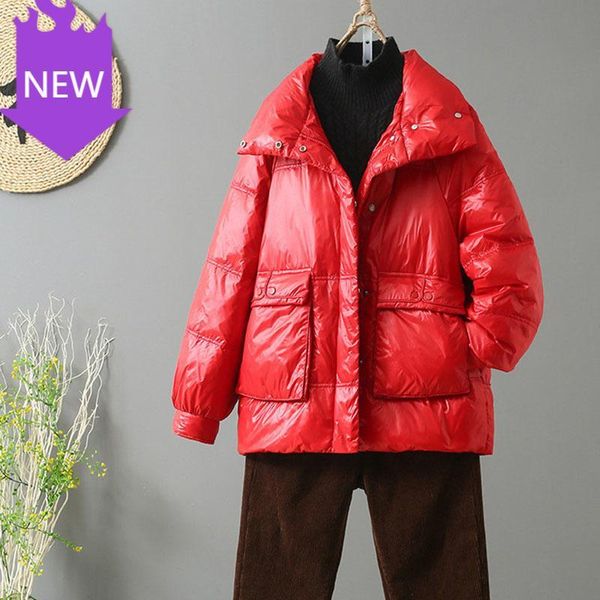 

women's down & parkas jacket casual loose coat white duck high collar jackets ladies autumn winter women coats 4t91, Black