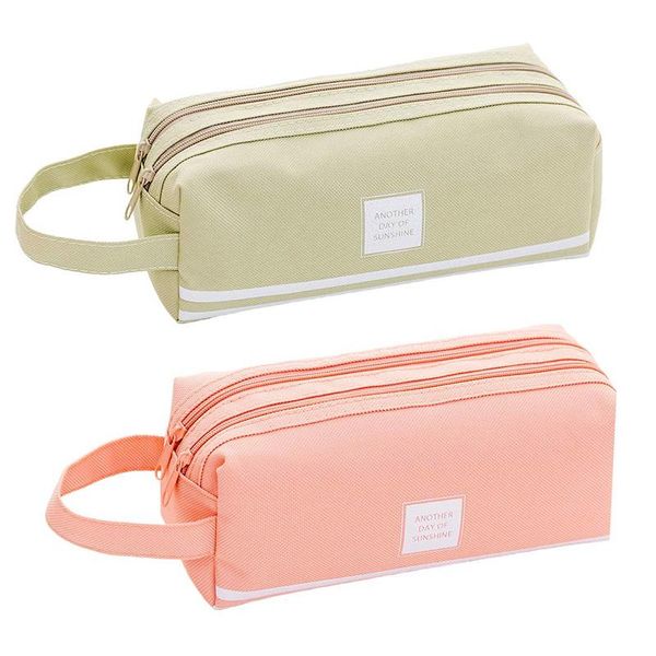 

pack large capacity pen pencil storage case, double zipper student stationery pouch bag, multi compartments holder for bags