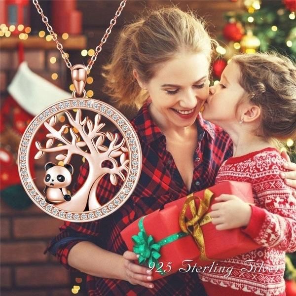 

pendant necklaces luxury female tree of life necklace rose gold silver color chain for women cute panda crystal wedding