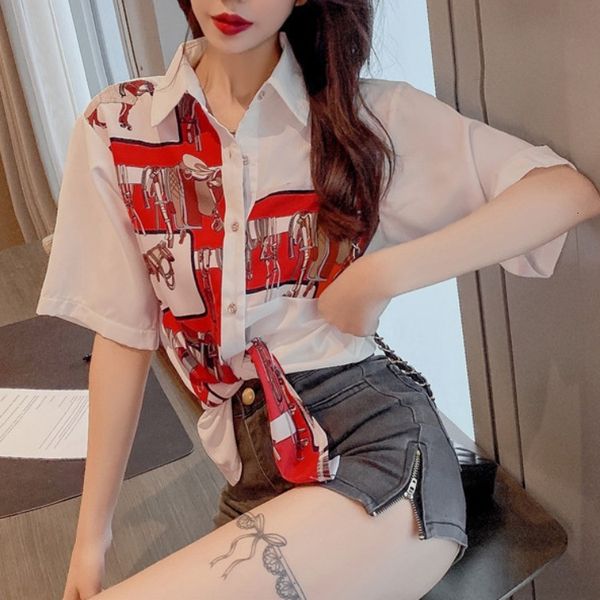 

t-shirt t-shirt 2021 summer new korean style short sleeve shirt casual loose print stitching, White