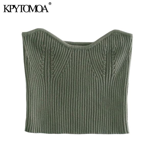 

kpytomoa women fashion stretchy slim cropped knitted tank vintage sleeveless female camis mujer 210623, White