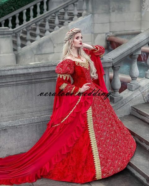 

vintage medieval fantasy ball gown wedding dresses victorian halloween bridal party gowns robes soiree red plus size, White