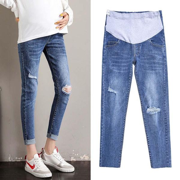 

maternity bottoms vintage hole denim jeans pants for pregnant women clothes casual retro abdominal pregnancy gravidas, White