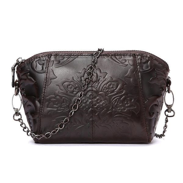 

evening bags 2021 genuine leather vintage embossed floral zipper hard cowhide women shoulder & crossbody messenger bag