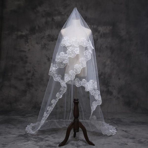 

bridal veils casamento tulle one-layer lace edge wedding accessories without comb, Black