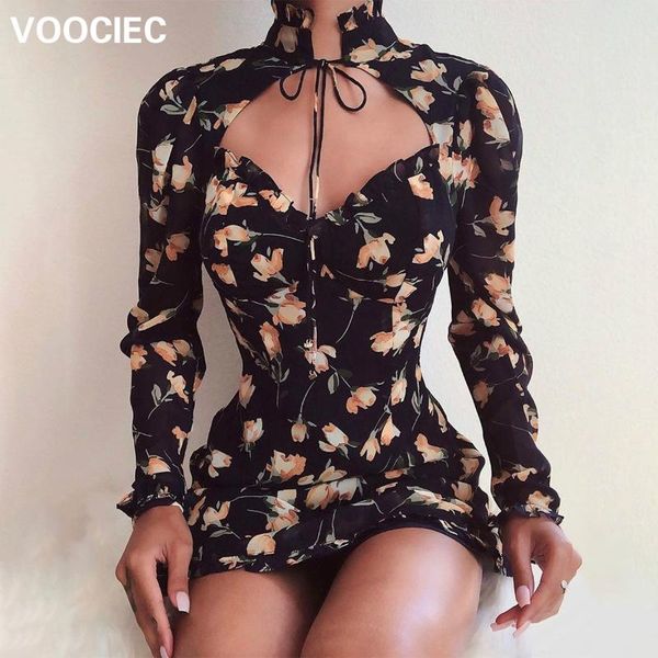 

casual dresses voociec 2021 gothic retro style dress cheongsam for women party bandage, Black;gray