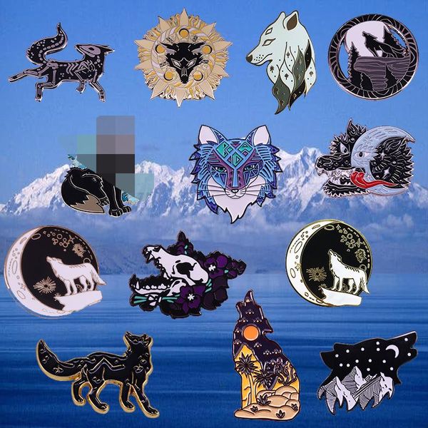

pins, brooches skull wolf pin dark romance okami brooch animal wild wolves badge demon art jewelry, Gray