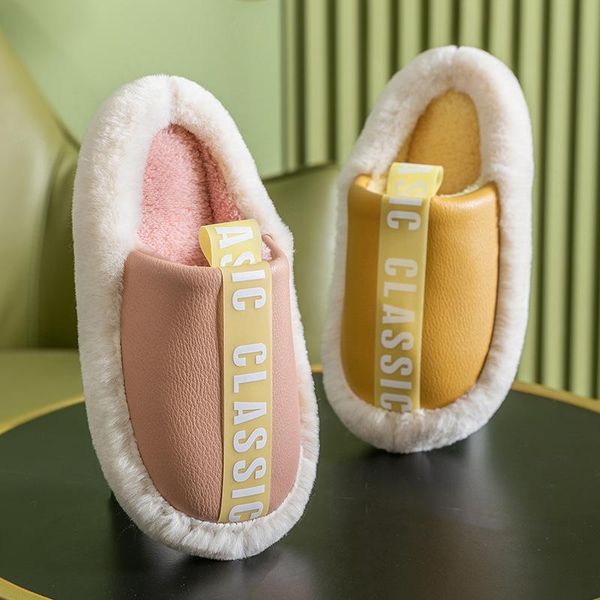 

slippers 2021 soft cotton for home simple thick heels platform fluffy edge indoor shoes woman warm non-slip couple slides, Black