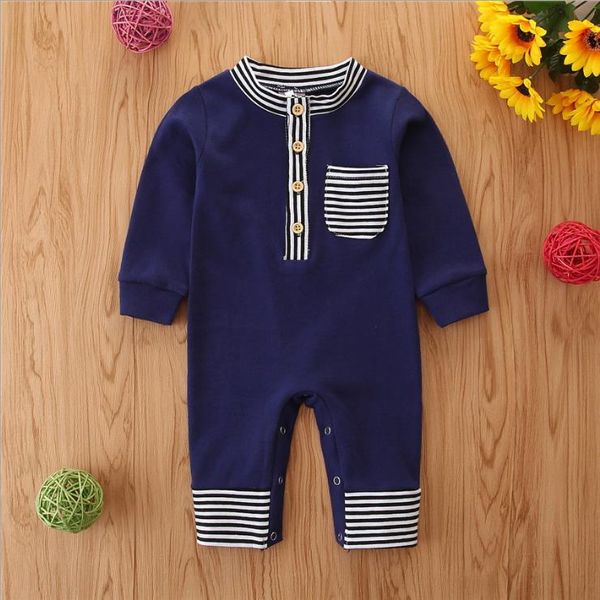 

baby boy romper long sleeve newborn jumpsuits striped infant boys romper cotton children designer playsuit boutique baby clothing bt5806, Blue