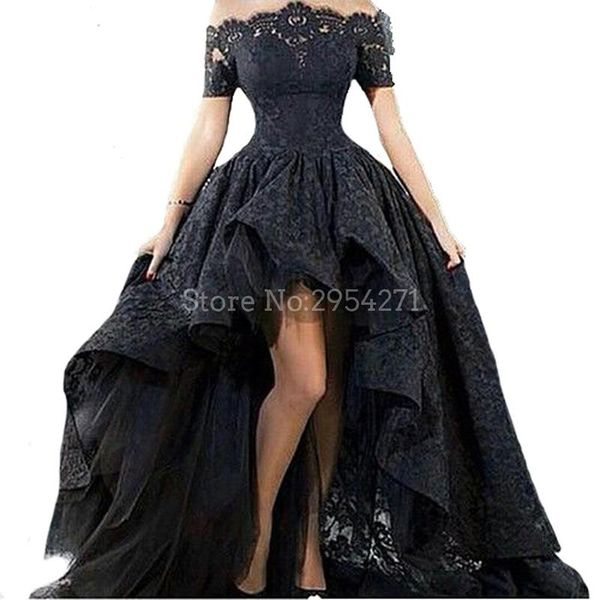 

party dresses black off the shoulder prom 2021 ball gown high low lace long vestido de festa, White;black