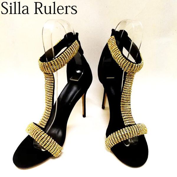 

sandals strap bling ladies summer round toe peep thin high heels woman party shoes wedding potu, Black