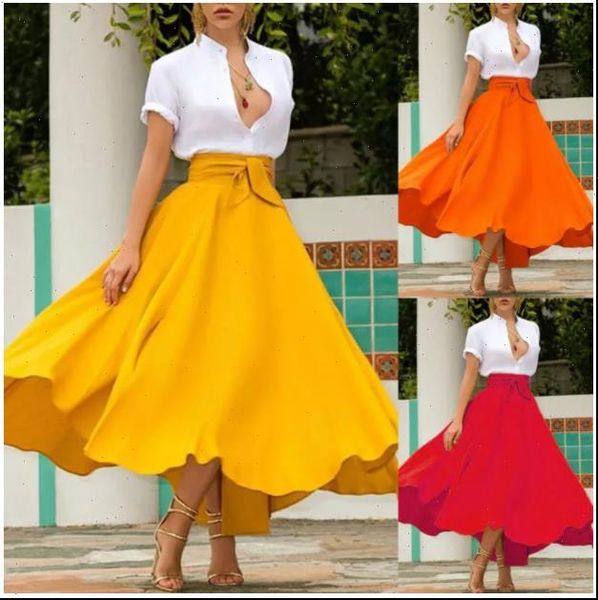 

elegant solid color pleated long women skirts maxi fashion high waist bow belt a line female casual party, Black